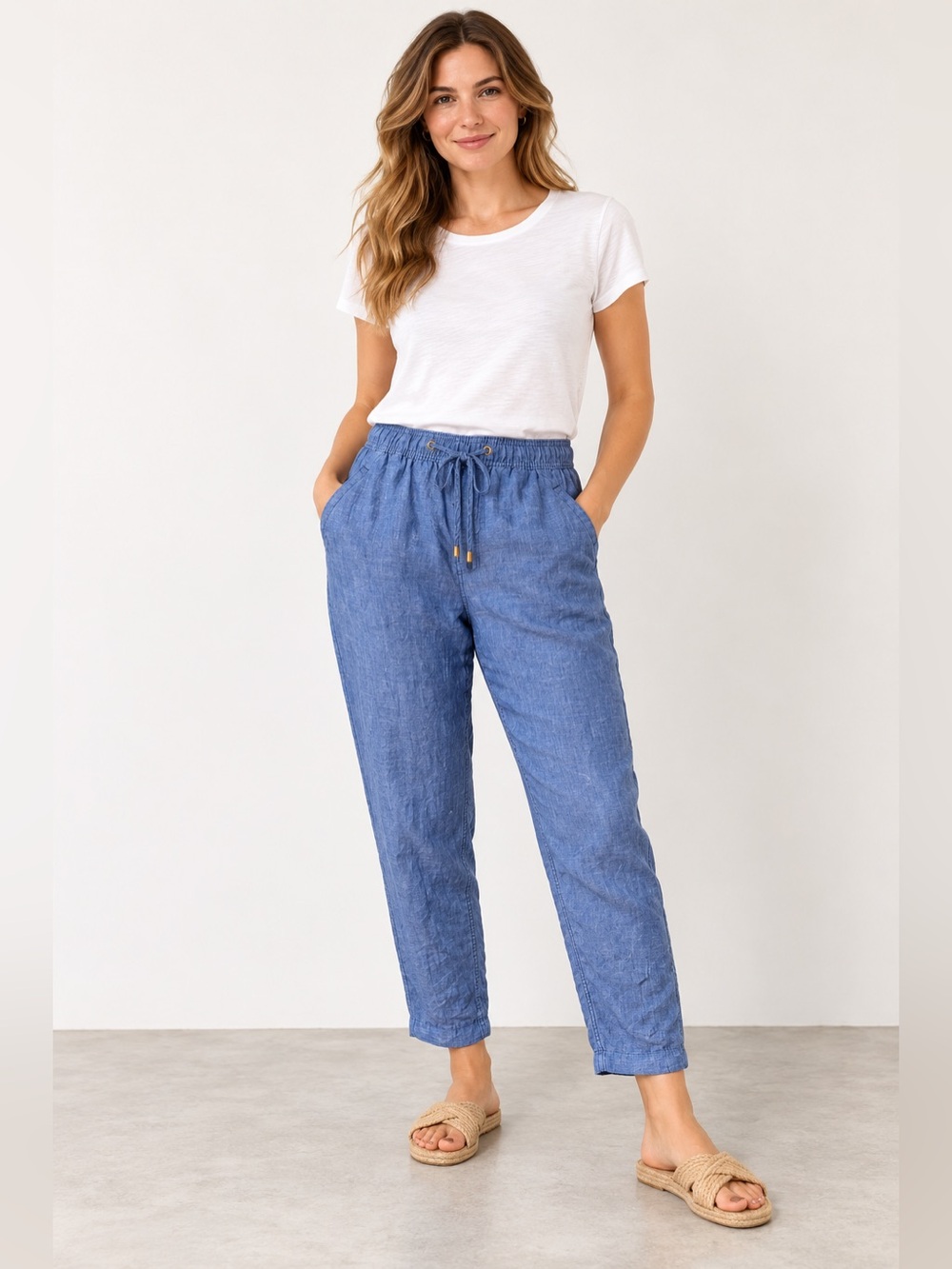 Lilly Pulitzer Blue Linen Drawstring Pants